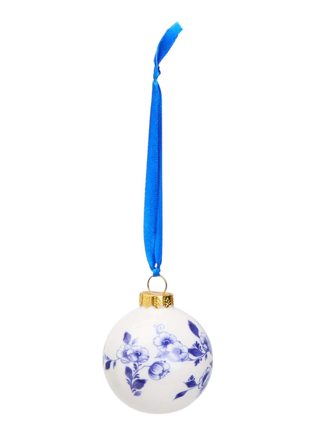 Heinen Delfts Blauw Bloemen kerstbal 5 cm - voorkant 2 gebroken wit