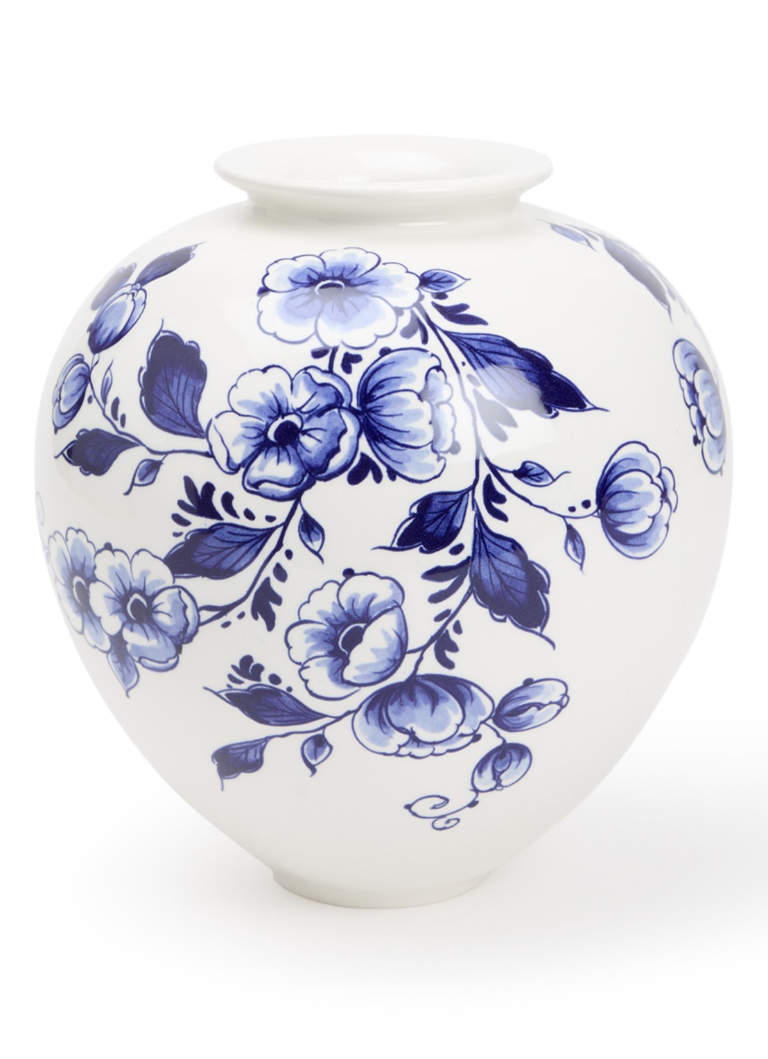 Heinen Delfts Blauw Bloemen vaas 20 cm - voorkant blauw