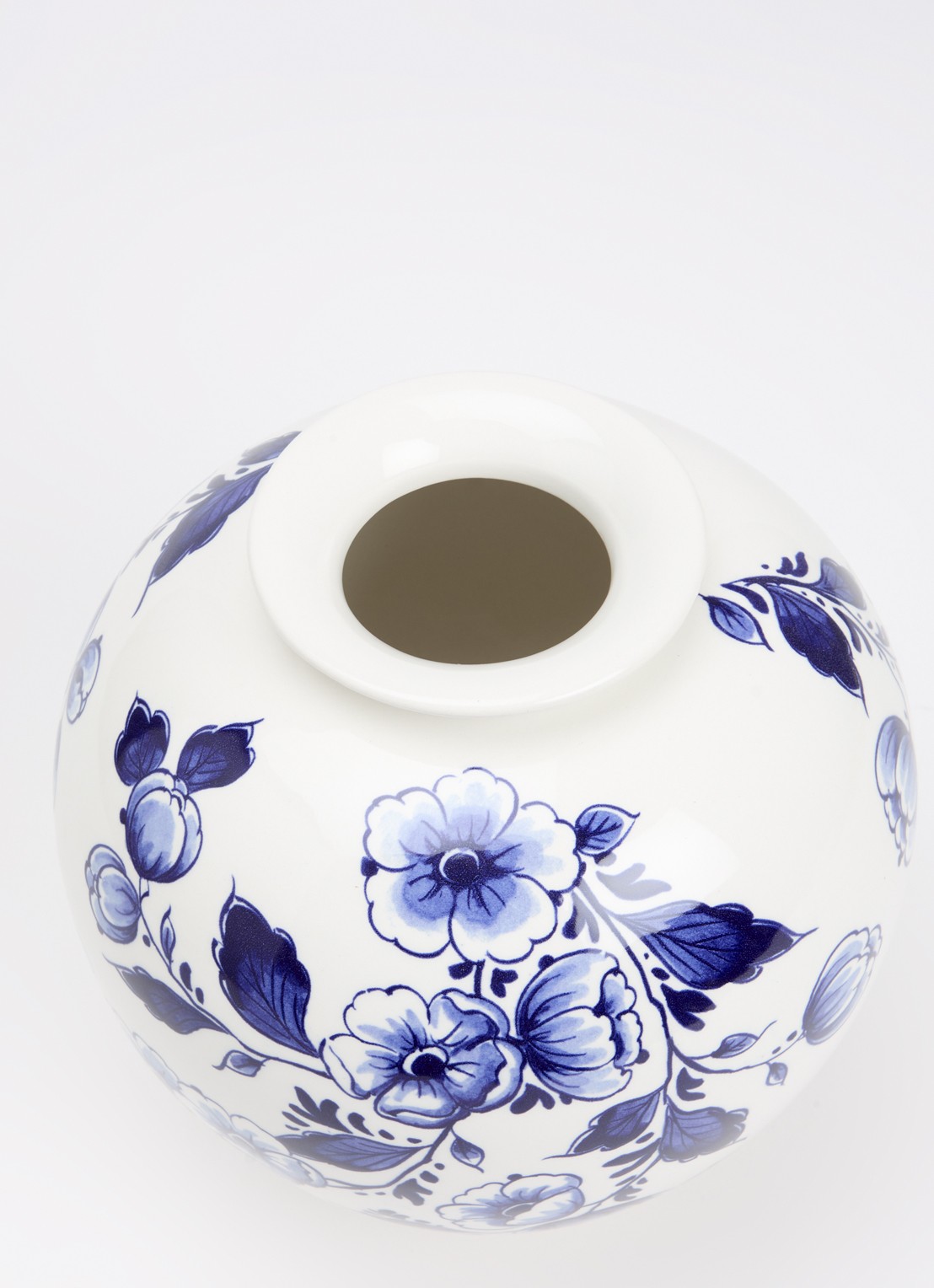 Heinen Delfts Blauw Bloemen vaas 20 cm - voorkant 2 blauw