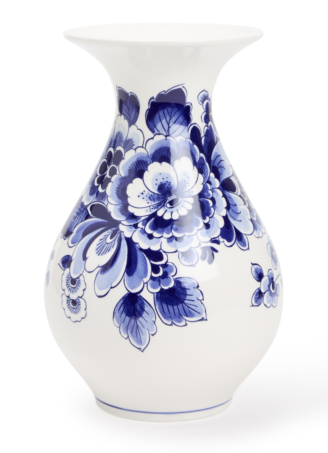 Heinen Delfts Blauw Bloemen vaas 23 cm - voorkant blauw