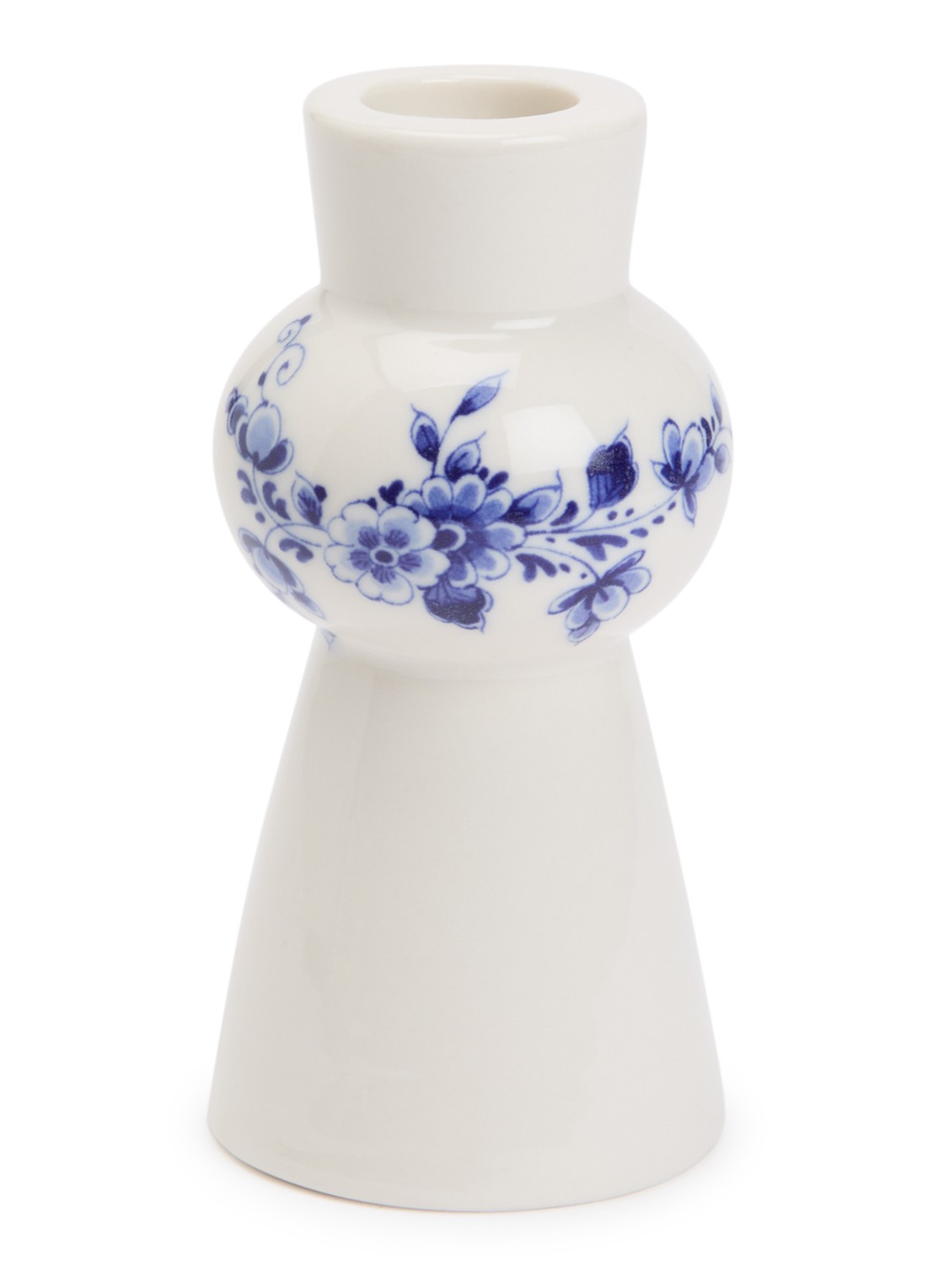 Heinen Delfts Blauw Bol kandelaar 11 cm - voorkant donkerblauw