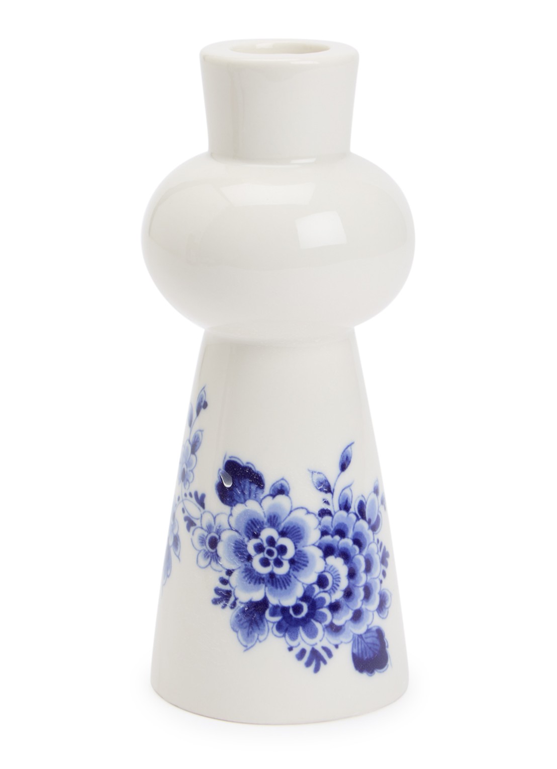 Heinen Delfts Blauw Bol kandelaar 14,5 cm - voorkant donkerblauw