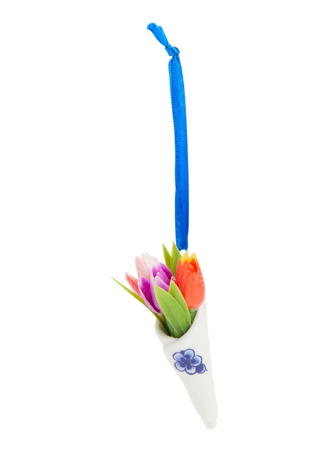 Heinen Delfts Blauw Bosje Tulpen kersthanger 9,5 cm - voorkant gebroken wit
