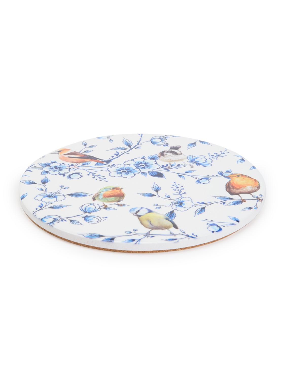 Heinen Delfts Blauw Bosvogels Bloesem panonderzetter 18 cm - voorkant multicolor