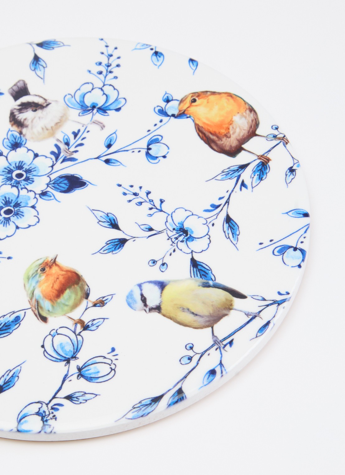 Heinen Delfts Blauw Bosvogels Bloesem panonderzetter 18 cm - voorkant 2 multicolor