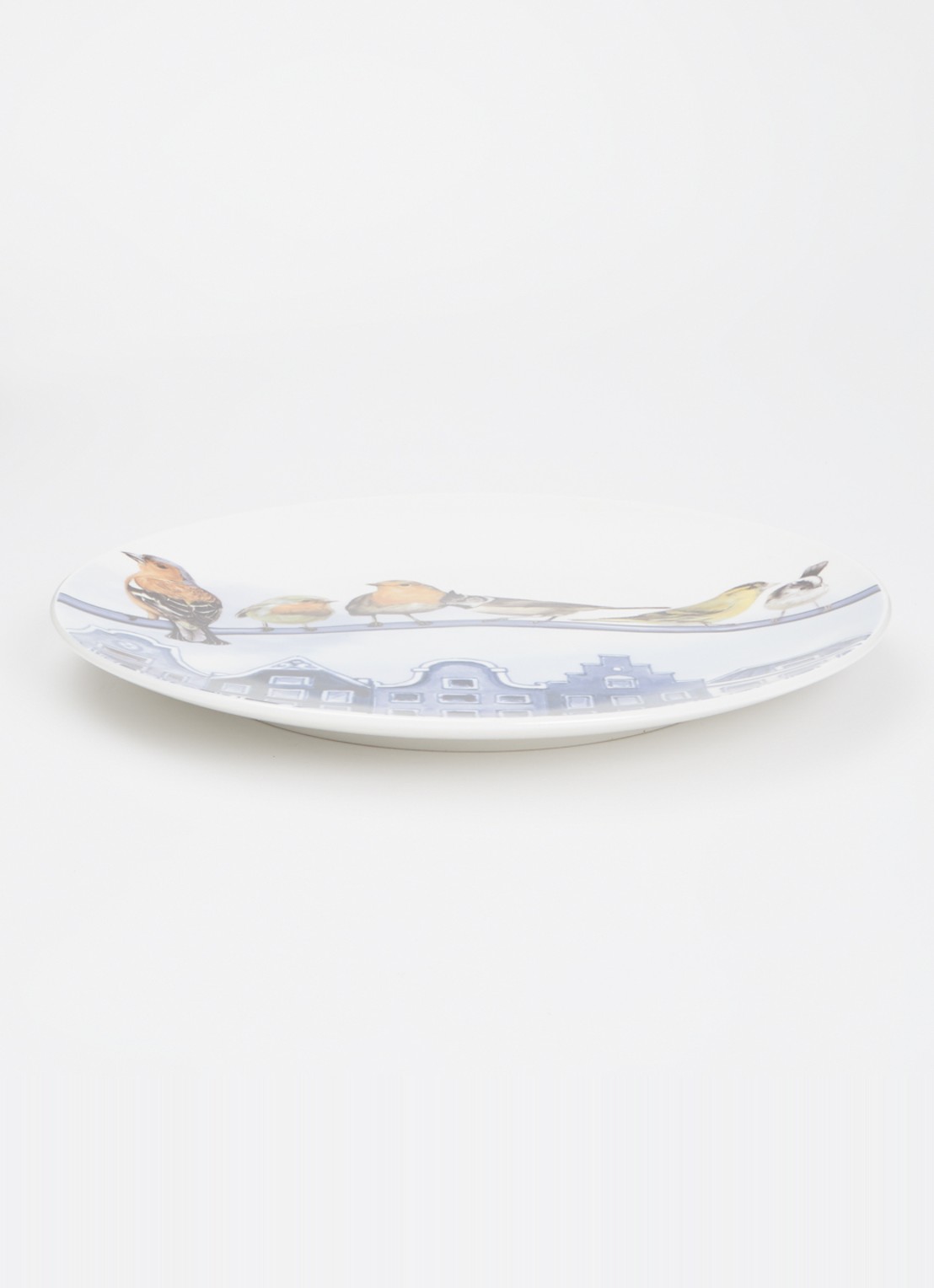Heinen Delfts Blauw Bosvogels in de stad wandbord 26,5 cm - voorkant 3 wit