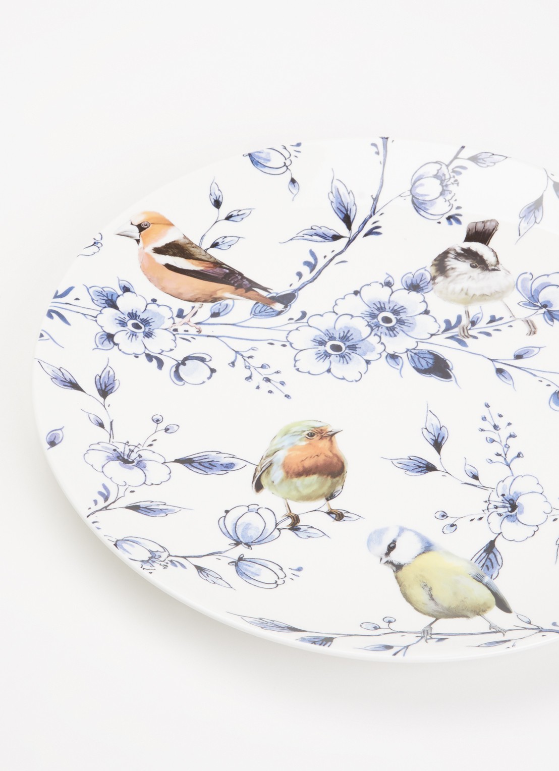 Heinen Delfts Blauw Bosvogels met bloesem wandbord 31 cm - detail wit