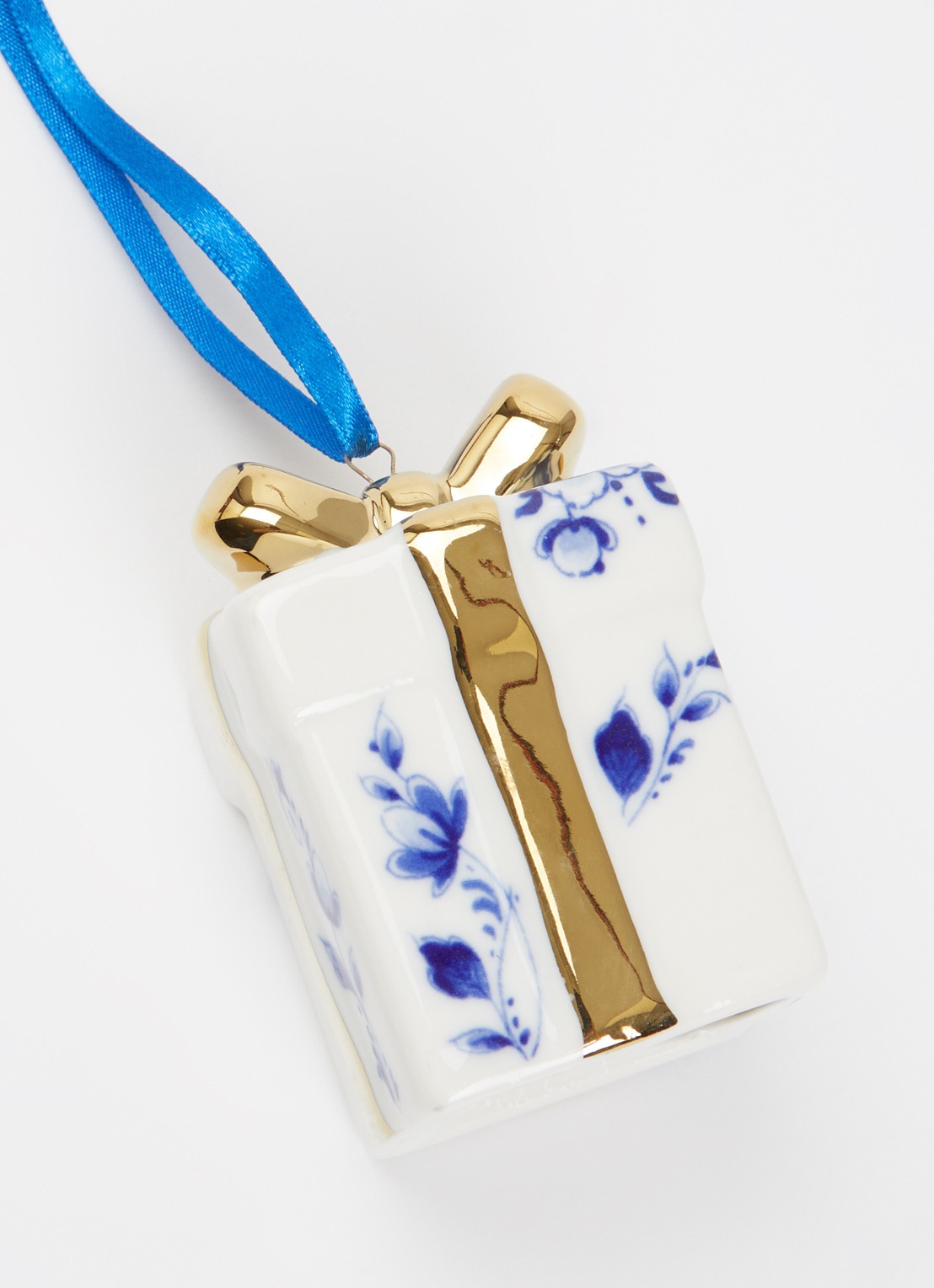 Heinen Delfts Blauw Cadeautje kersthanger 6,5 cm - detail 2 gebroken wit