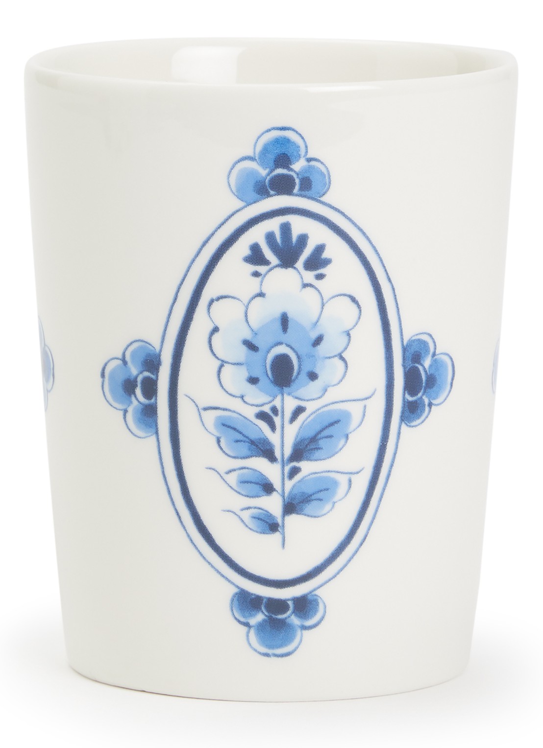 Heinen Delfts Blauw Cartouche Baroque kopje 22 cl  - voorkant wit
