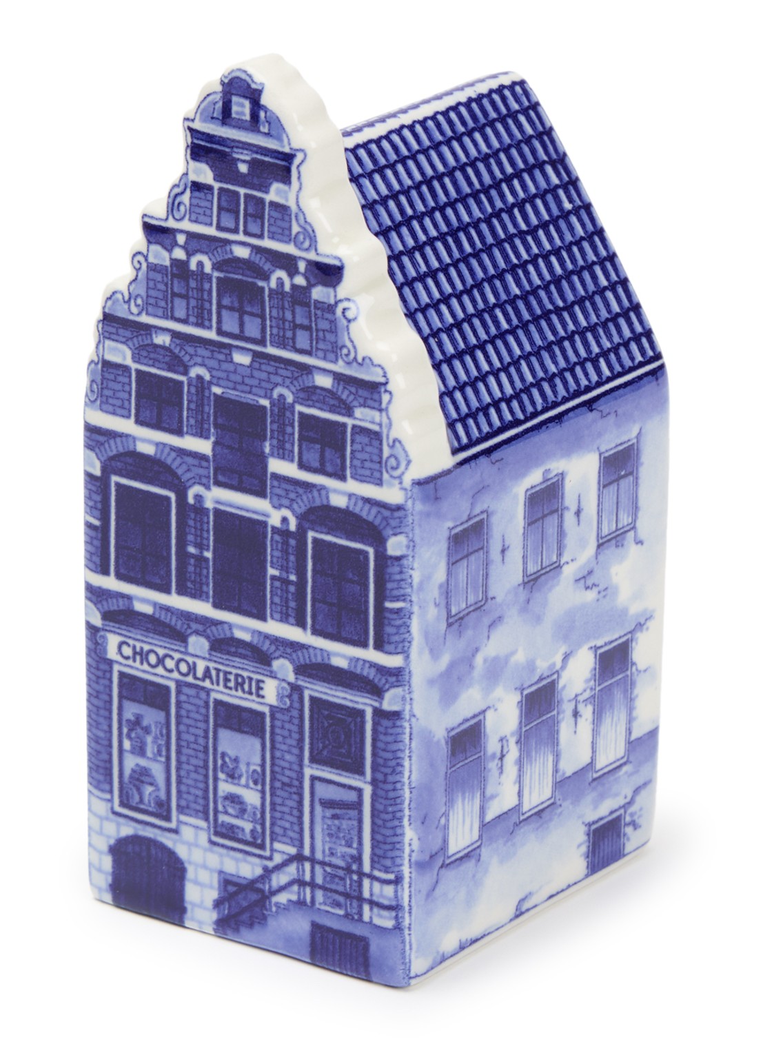 Heinen Delfts Blauw Chocolaterie ornament 14 cm  - voorkant donkerblauw