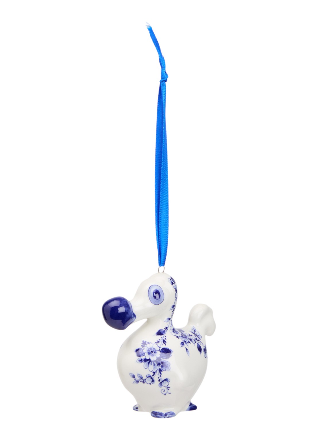 Heinen Delfts Blauw Dodo kersthanger 8 cm - voorkant 2 gebroken wit