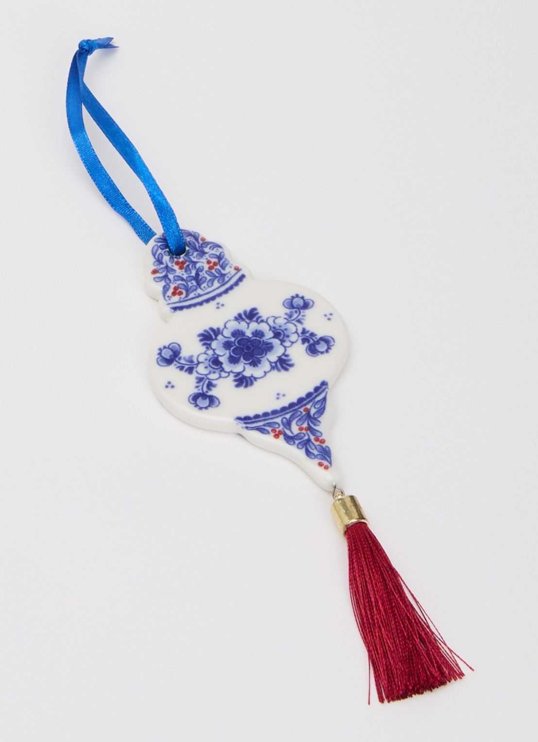 Heinen Delfts Blauw Druppel kersthanger plat 9 cm - detail 2 gebroken wit