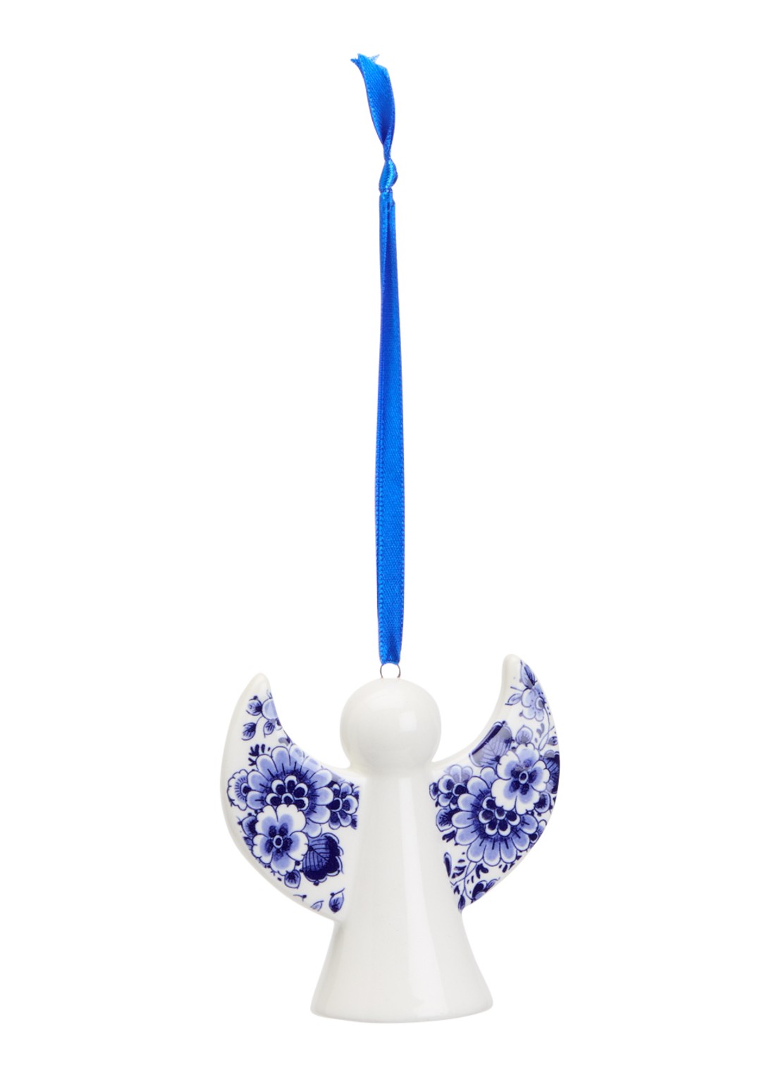 Heinen Delfts Blauw Engel kersthanger 8,5 cm - voorkant gebroken wit