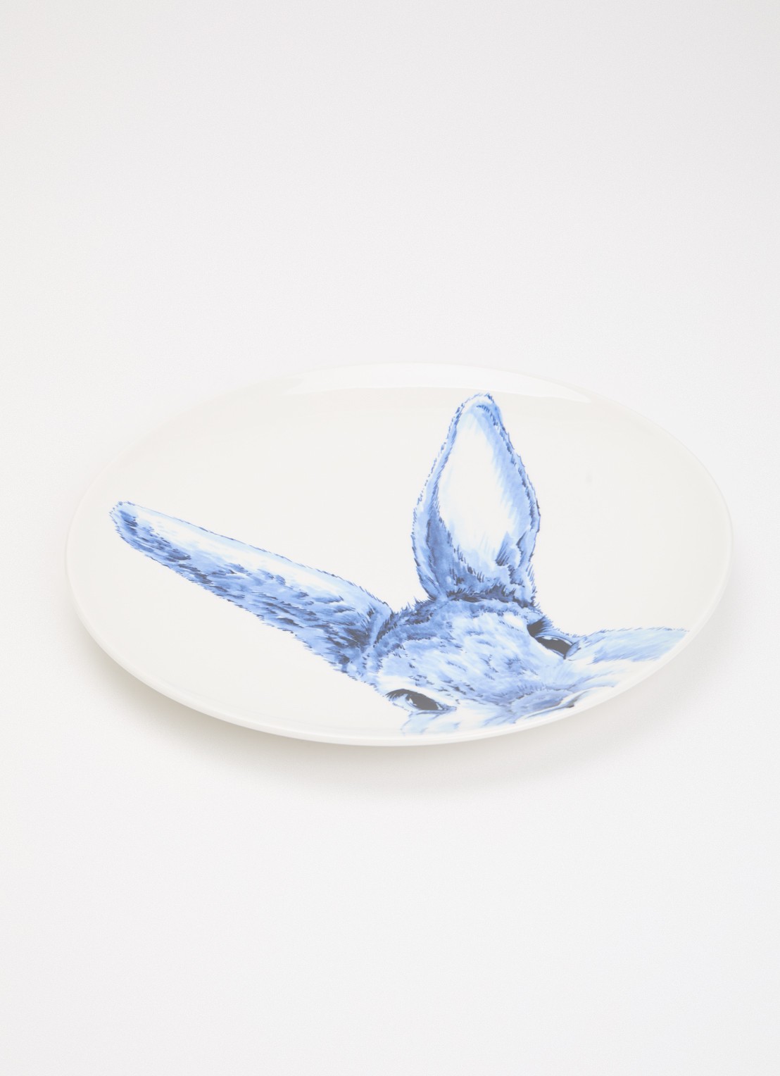 Heinen Delfts Blauw Haas wandbord decoratie 26 cm  - voorkant 2 blauw