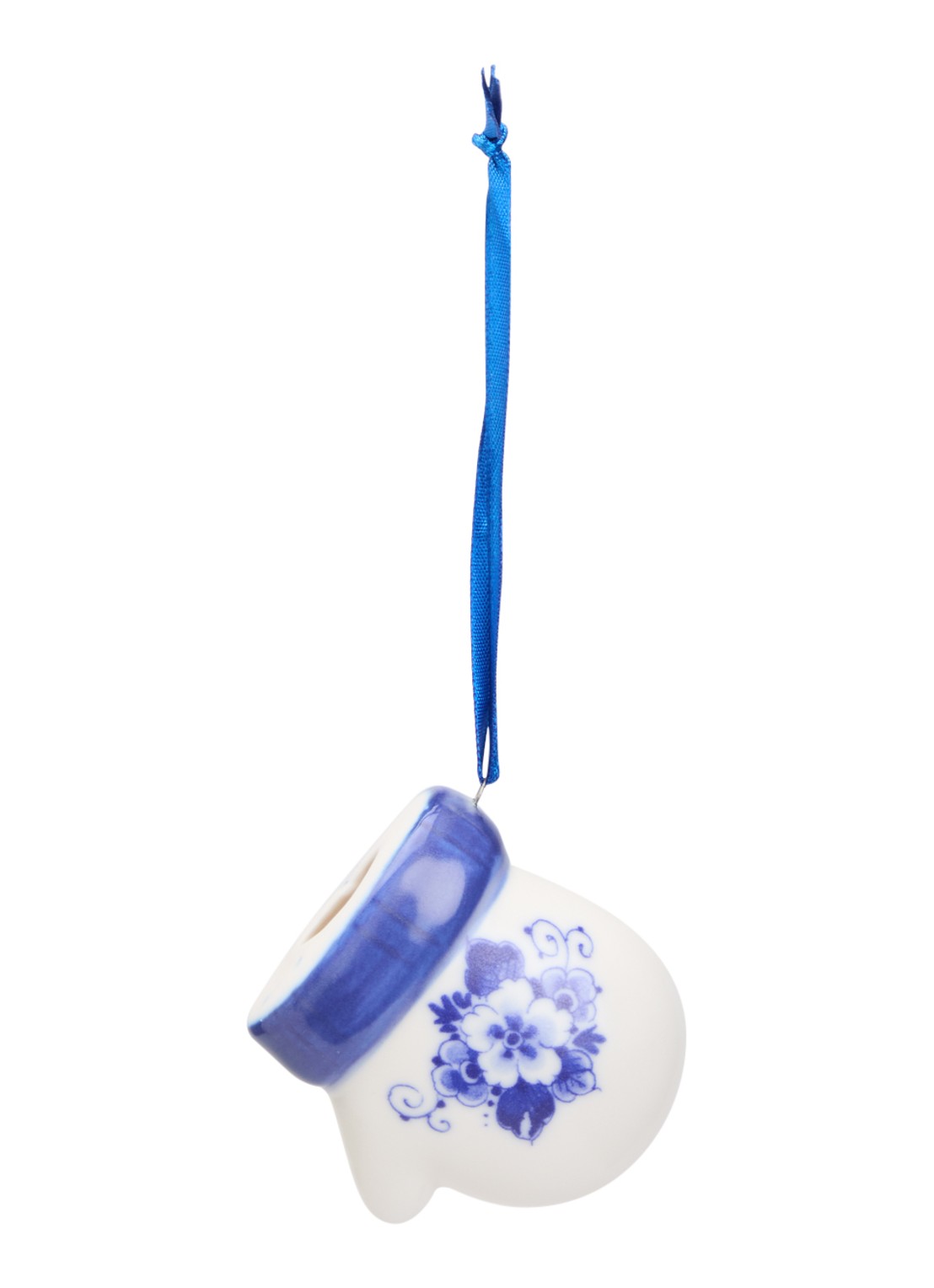 Heinen Delfts Blauw Handschoen kersthanger 5,5 cm - voorkant 2 gebroken wit