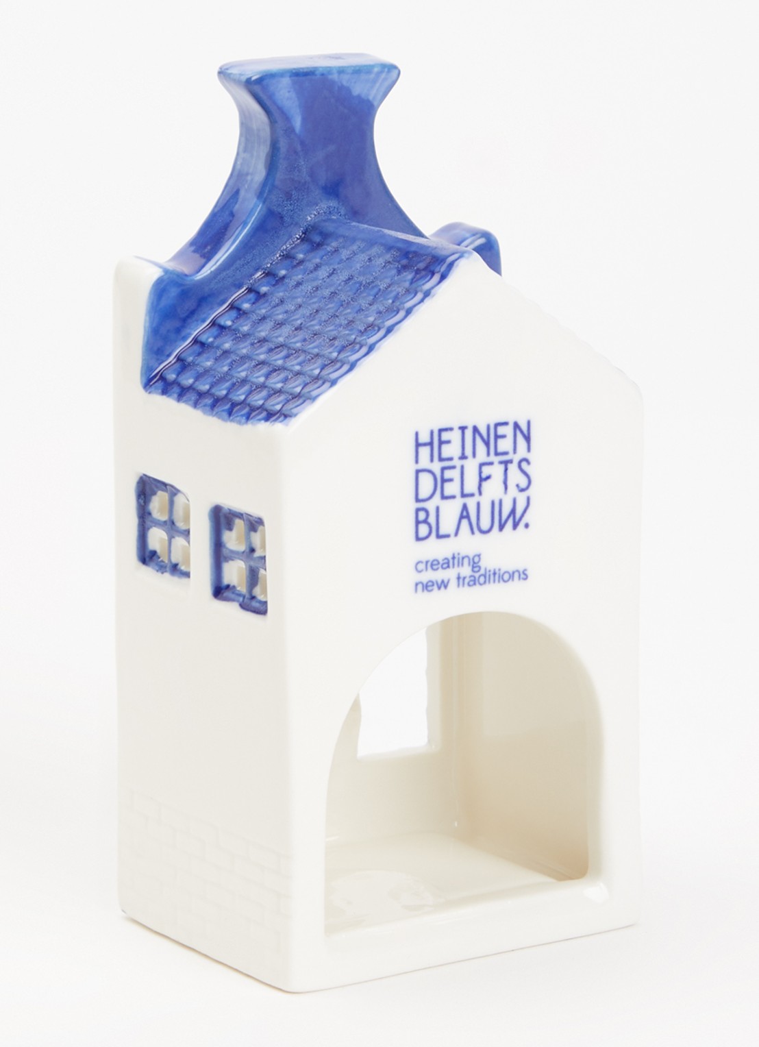 Heinen Delfts Blauw Huisje Halsgevel waxinelichthouder - voorkant 2 royalblauw
