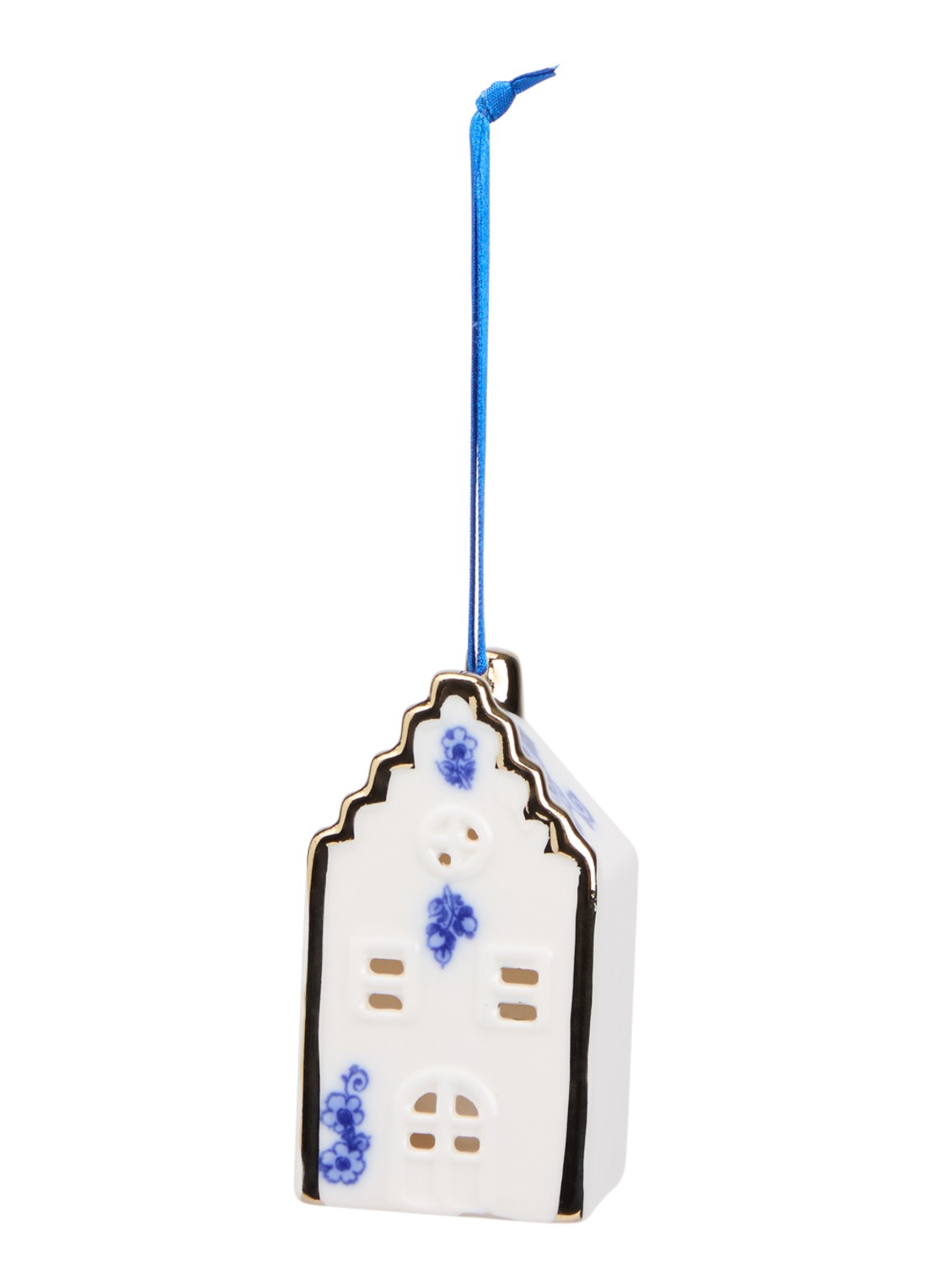 Heinen Delfts Blauw Huisje kersthanger 8 cm - voorkant 2 multicolor