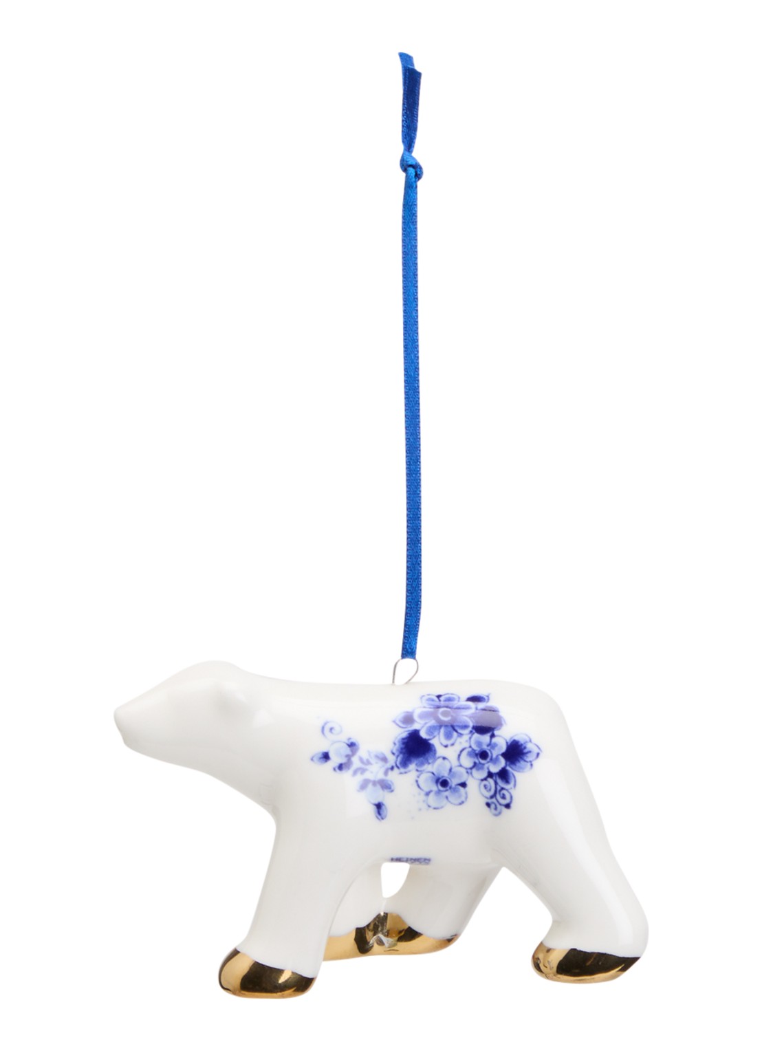 Heinen Delfts Blauw Ijsbeer kersthanger 6 cm - voorkant 2 gebroken wit