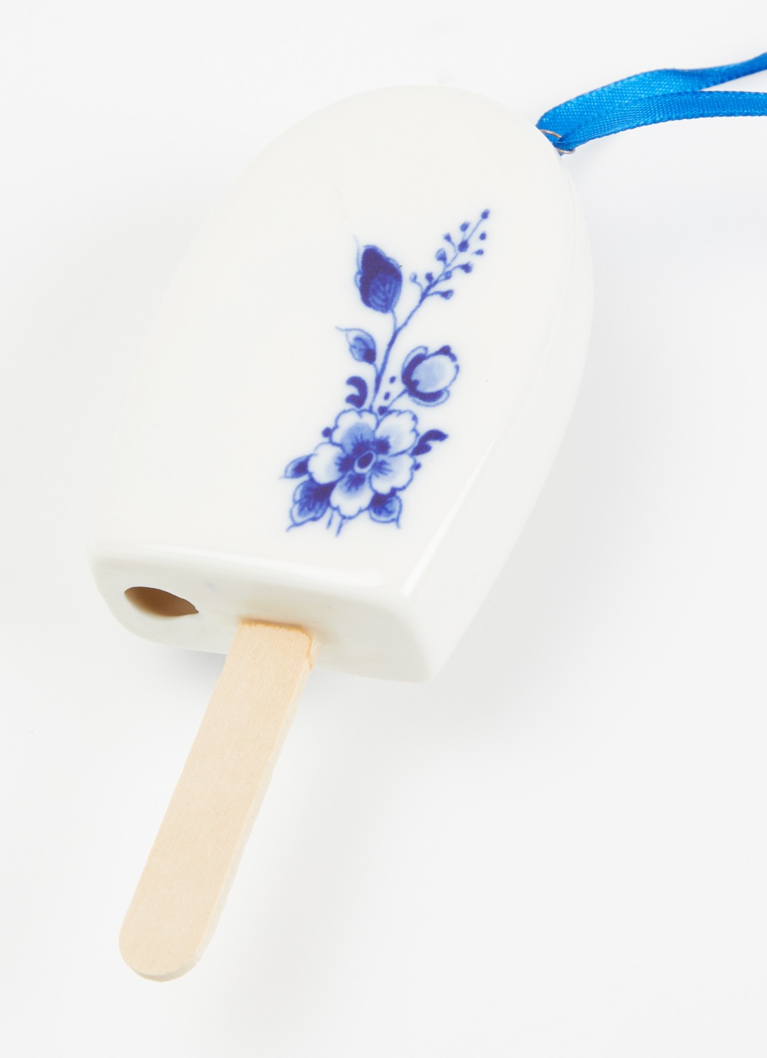 Heinen Delfts Blauw Ijsje kersthanger 11,5 cm - detail 2 gebroken wit