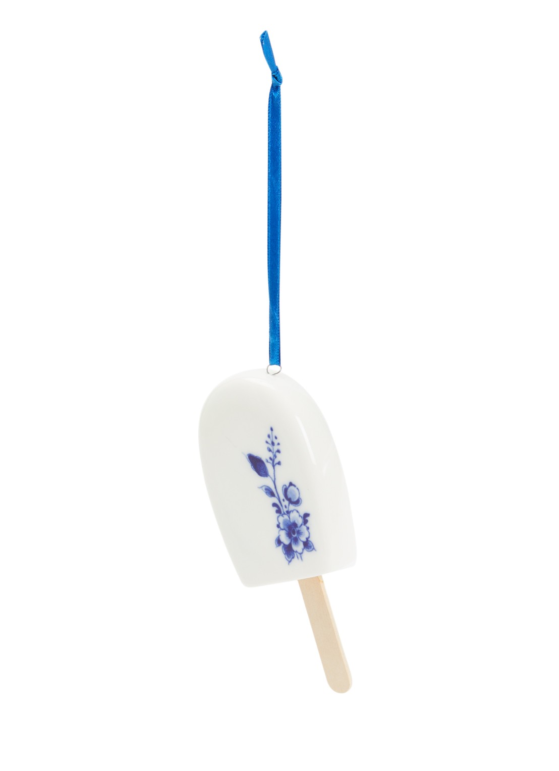 Heinen Delfts Blauw Ijsje kersthanger 11,5 cm - voorkant gebroken wit
