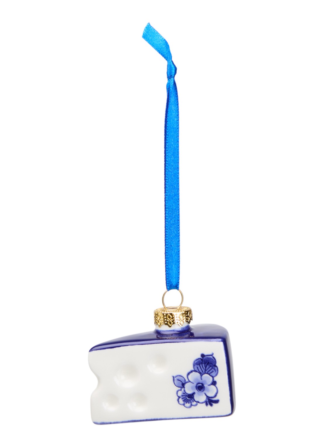 Heinen Delfts Blauw Kaas kersthanger 4 cm - voorkant gebroken wit