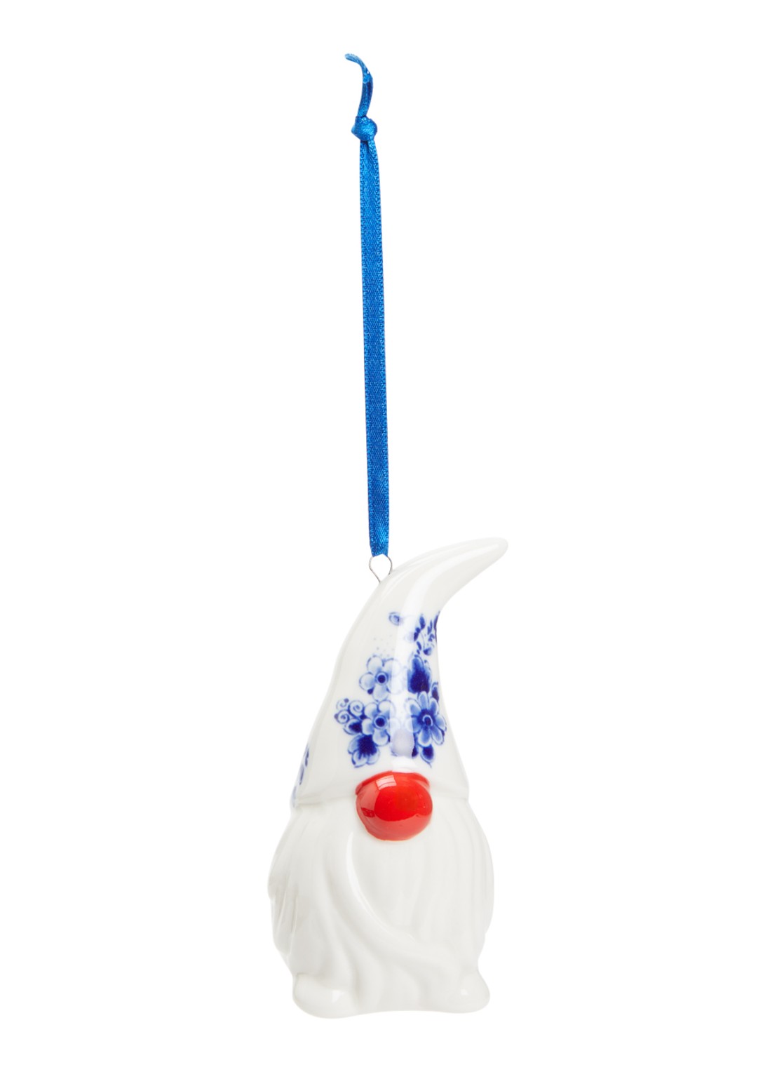 Heinen Delfts Blauw Kabouter kersthanger 10 cm - voorkant gebroken wit