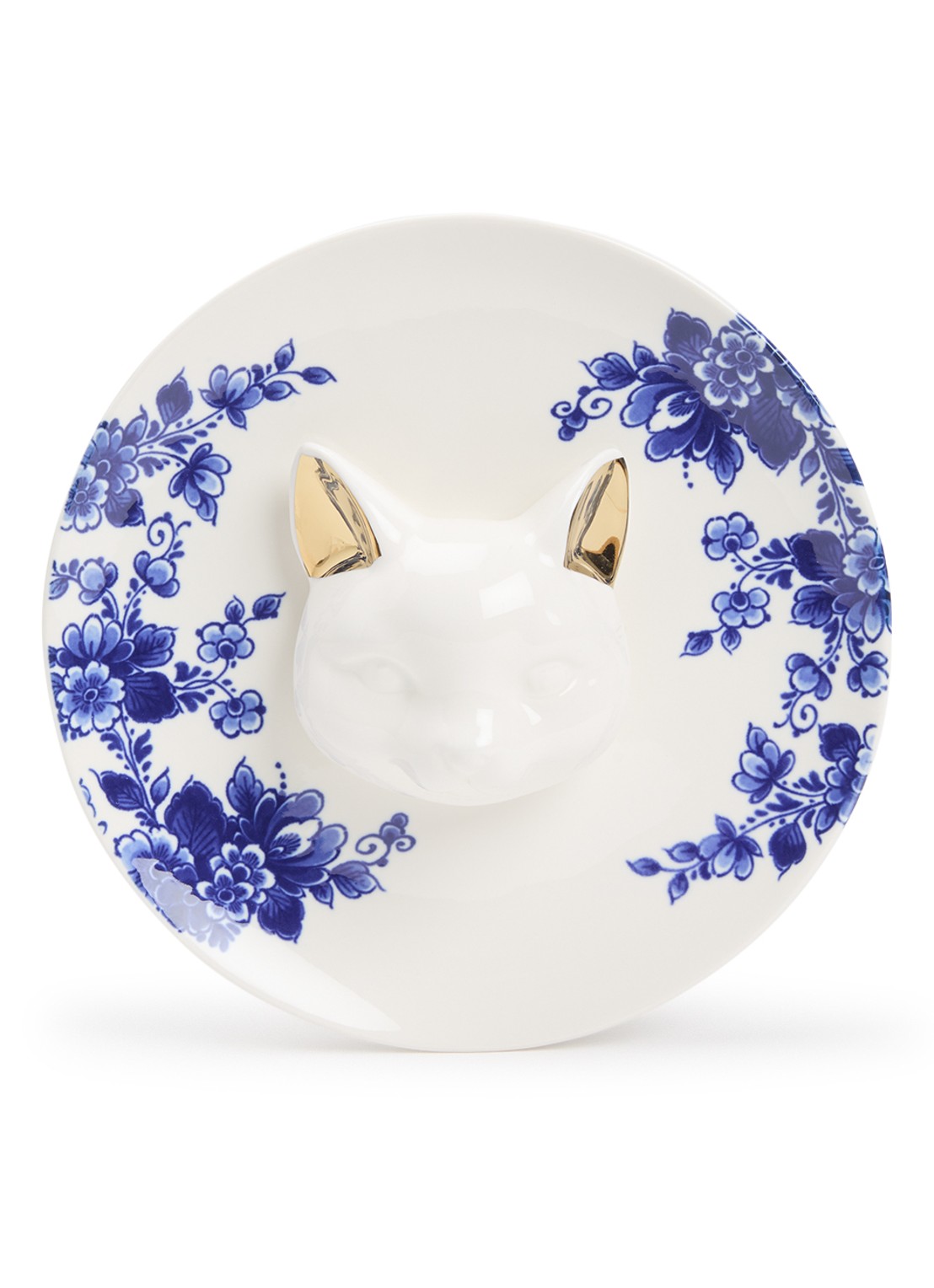 Heinen Delfts Blauw Kat 3D wandbord 20 cm - voorkant blauw