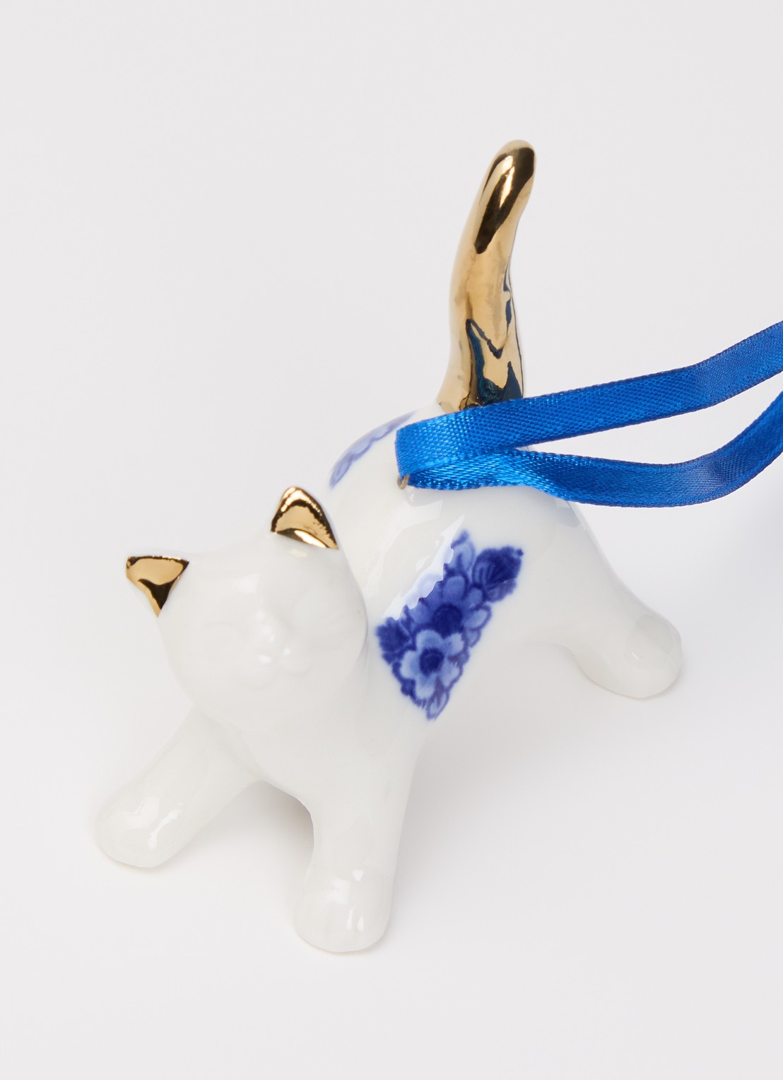 Heinen Delfts Blauw Kat kersthanger 7 cm - detail multicolor