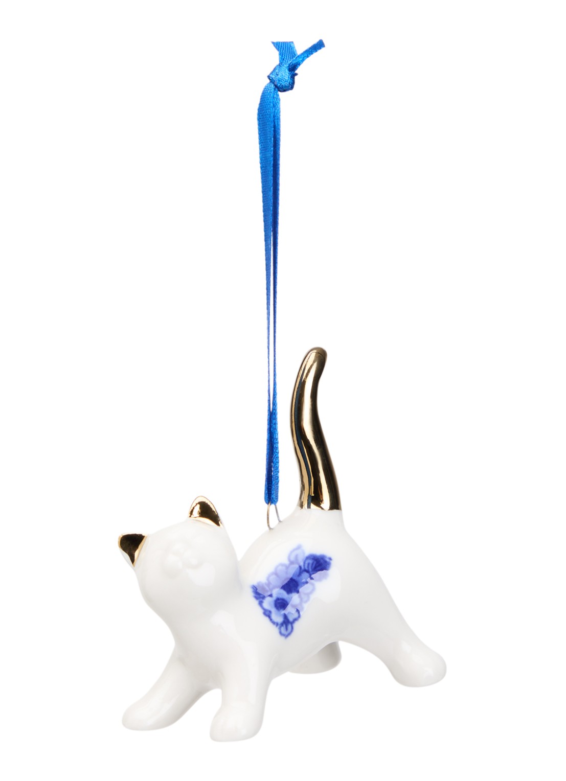 Heinen Delfts Blauw Kat kersthanger 7 cm - voorkant 2 multicolor