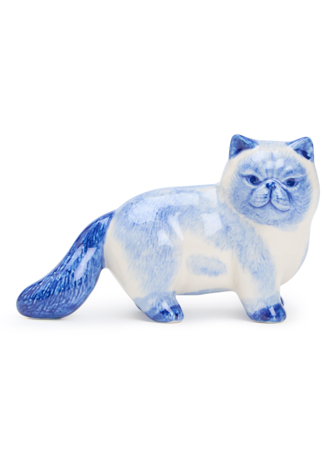Heinen Delfts Blauw Kat ornament 9,5 cm - voorkant donkerblauw