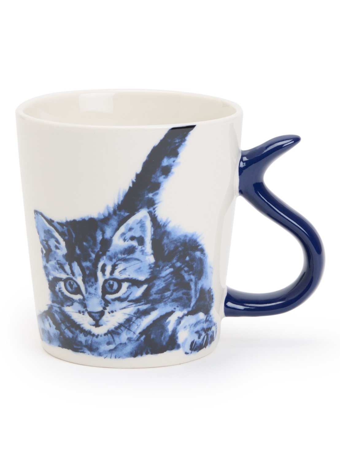 Heinen Delfts Blauw Kattenstaart kopje 30 cl - voorkant gebroken wit