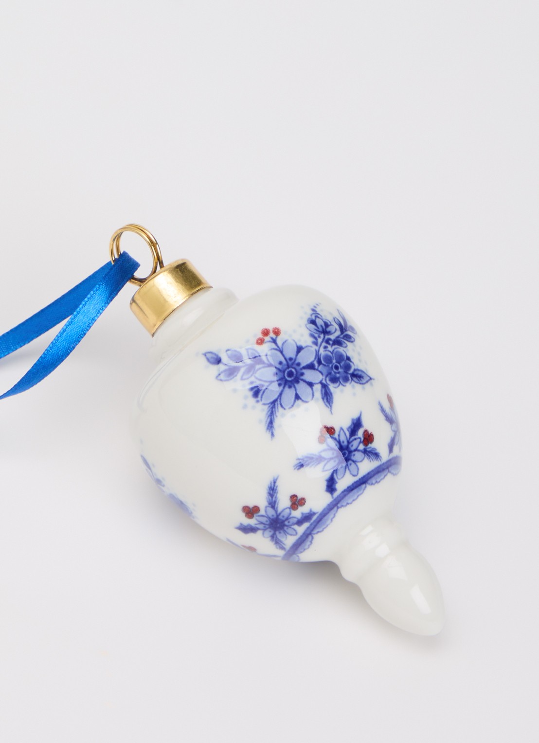 Heinen Delfts Blauw Kerstbal druppel 9 cm - detail 2 gebroken wit