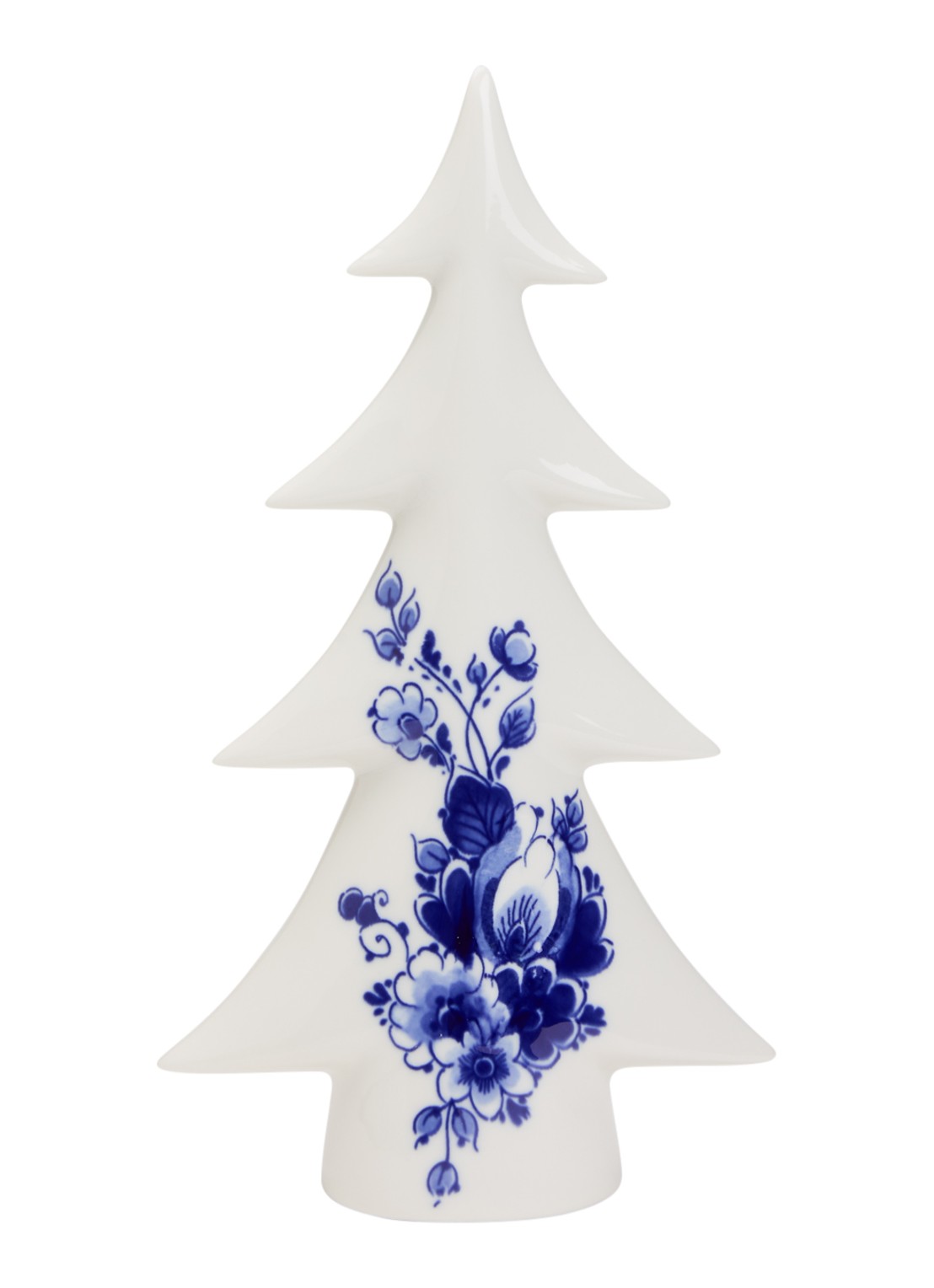 Heinen Delfts Blauw Kerstboom kerstornament 27,5 cm - voorkant gebroken wit