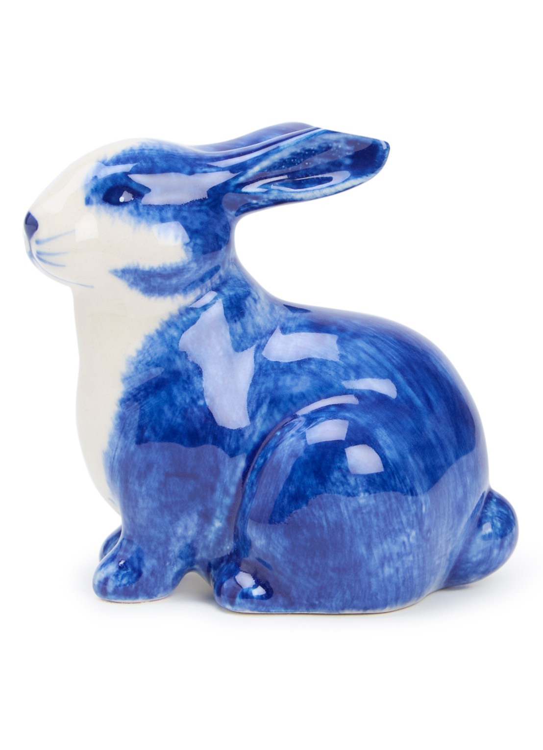 Heinen Delfts Blauw Konijn ornament 8,5 cm - voorkant donkerblauw