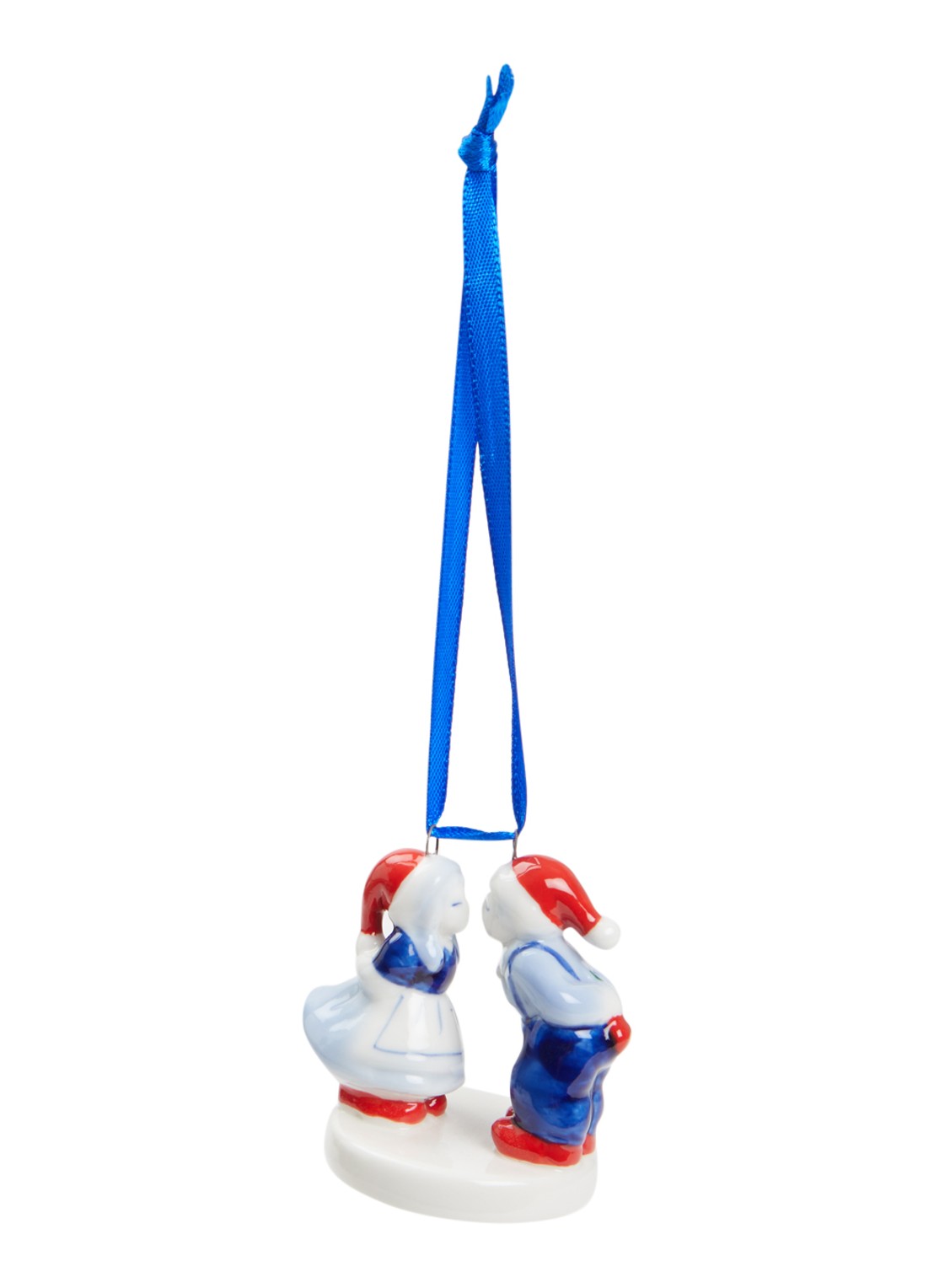 Heinen Delfts Blauw Kuspaar kersthanger 6 cm - voorkant 2 gebroken wit