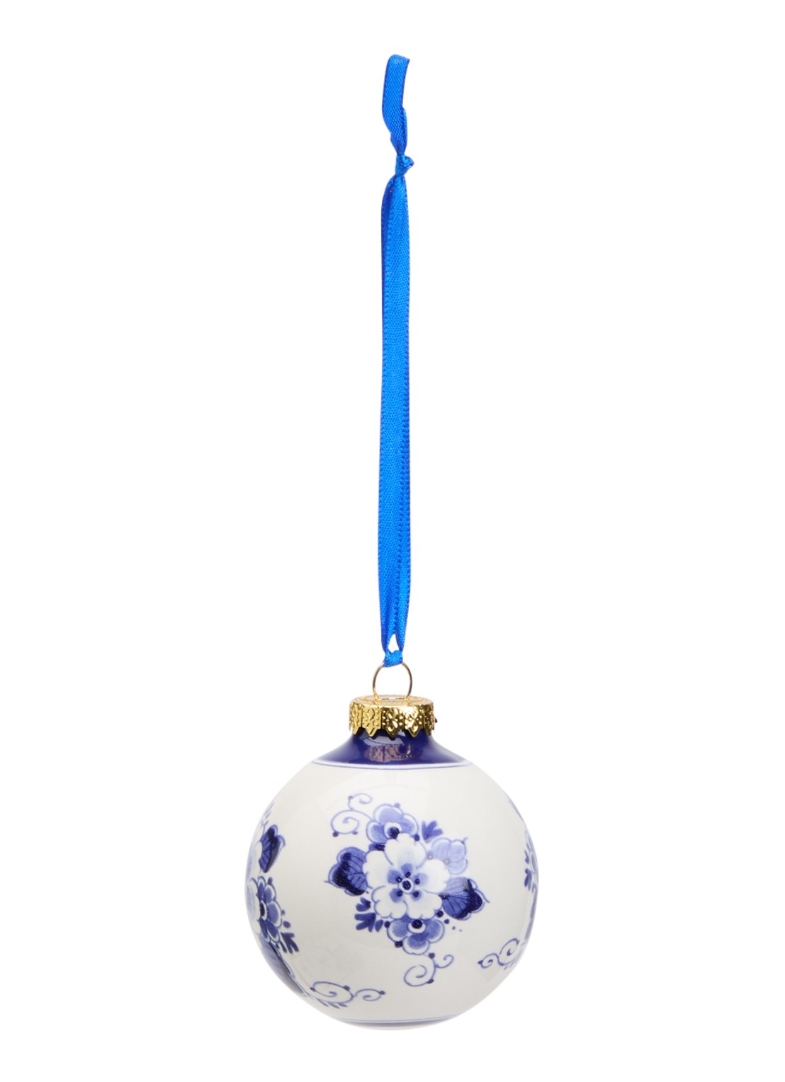 Heinen Delfts Blauw Landschap kerstbal 7 cm - voorkant 2 gebroken wit