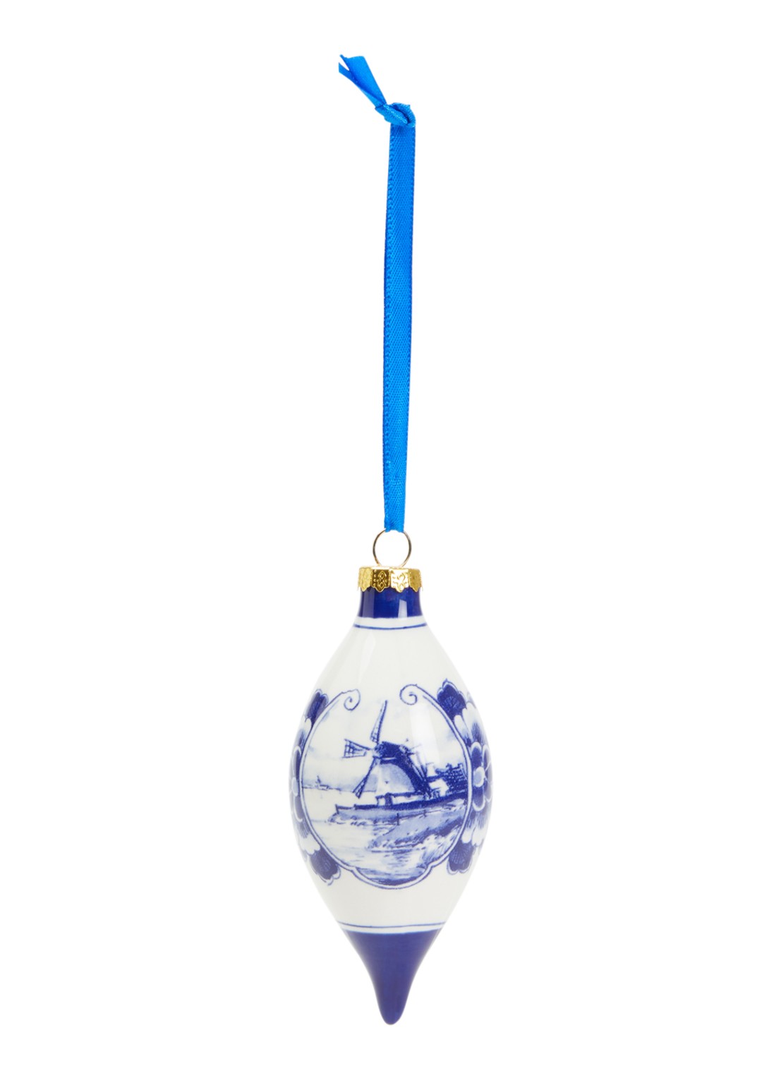 Heinen Delfts Blauw Landschap kersthanger pegel 7 cm - voorkant 2 gebroken wit
