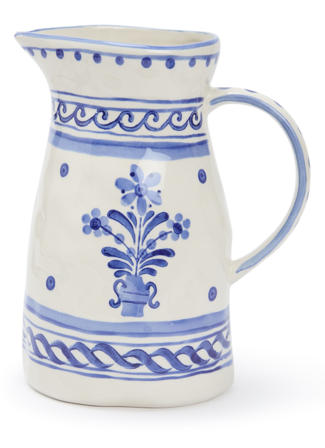 Heinen Delfts Blauw Majolica karaf 1,4 liter - voorkant wit