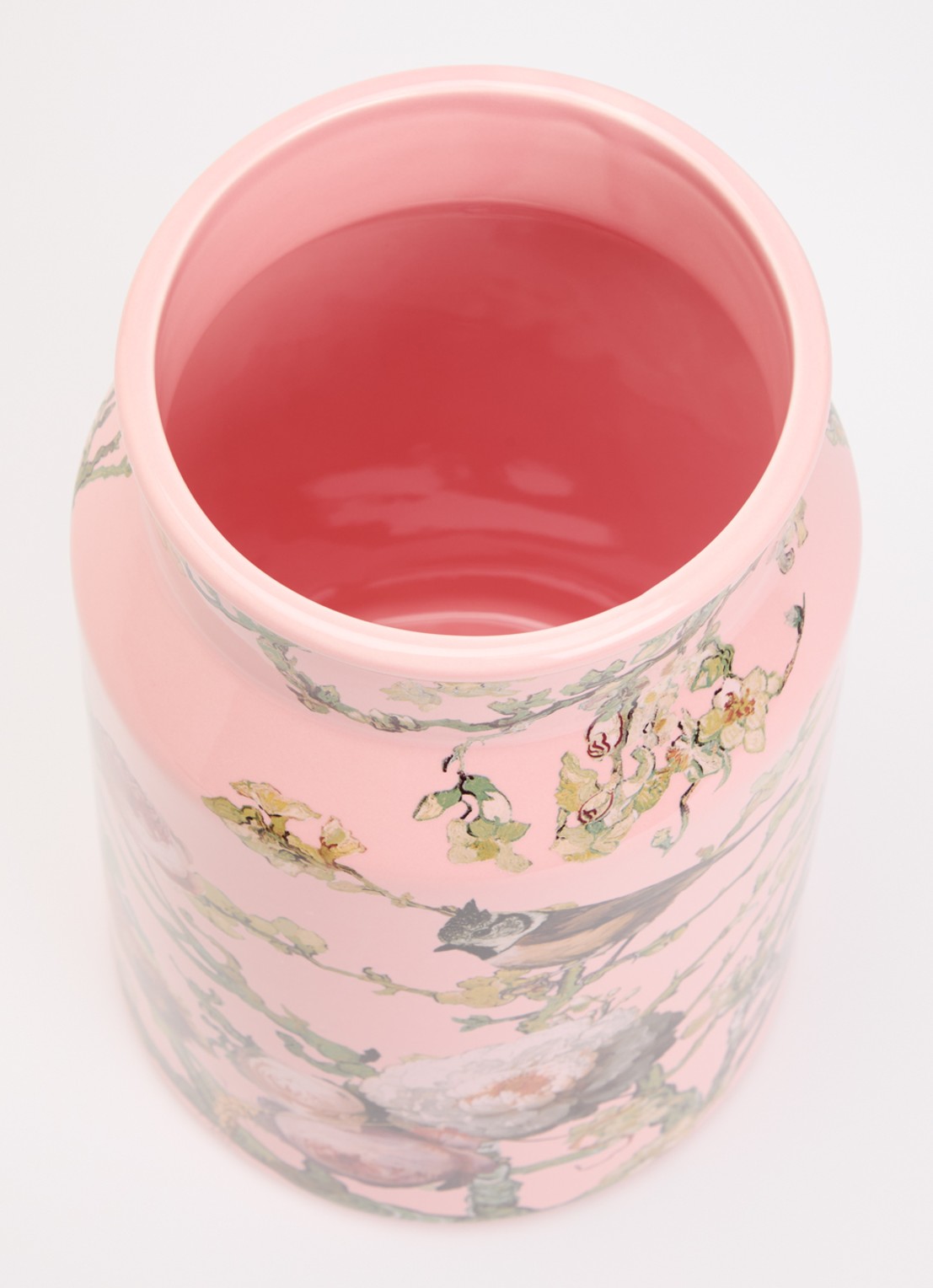 Heinen Delfts Blauw Melkbus Stilleven vaas 30 cm  - voorkant 2 roze