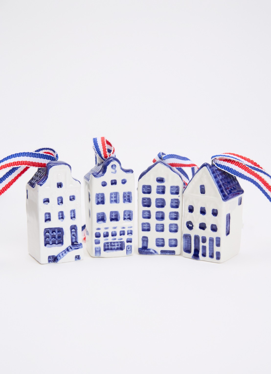 Heinen Delfts Blauw Mini grachtenhuisjes kersthanger 5,5 cm set van 4 - detail donkerblauw