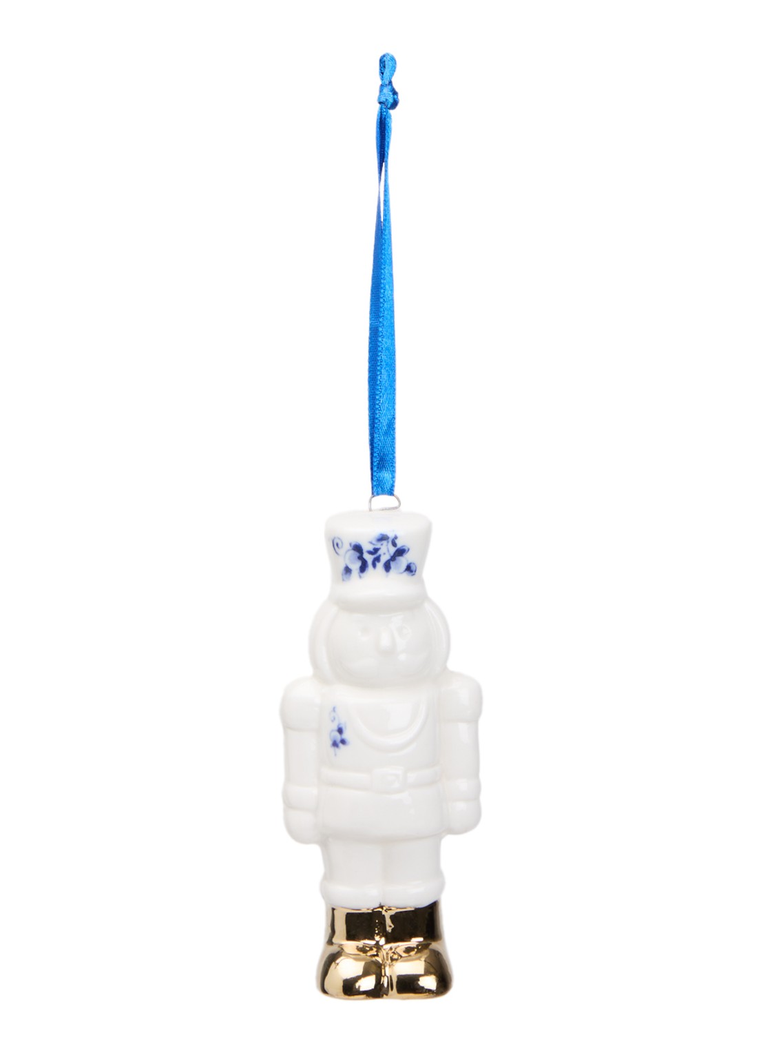 Heinen Delfts Blauw Notenkraker kersthanger 9,5 cm - voorkant gebroken wit