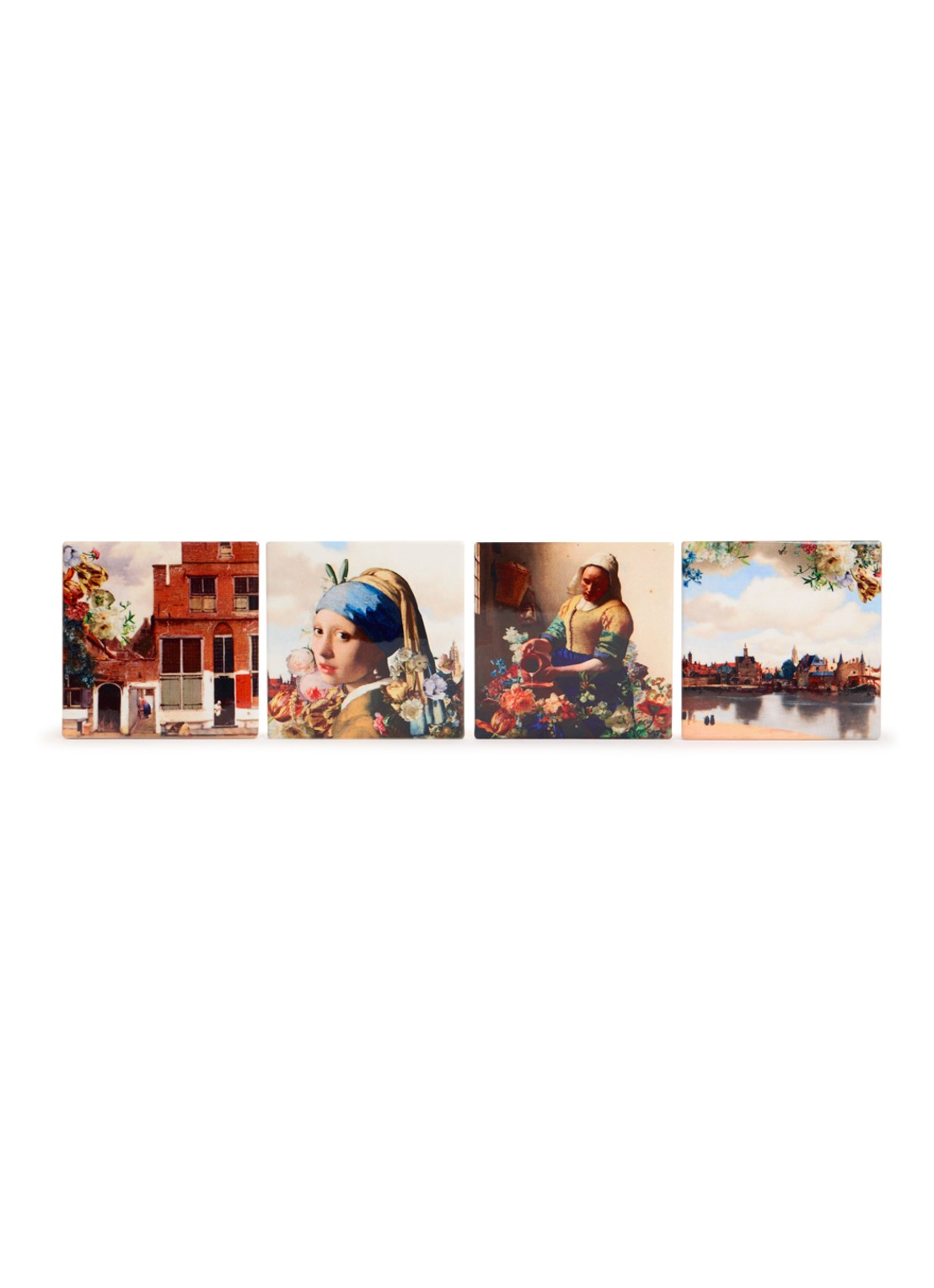 Heinen Delfts Blauw Onderzetters van kurk set van 4 - voorkant bruin