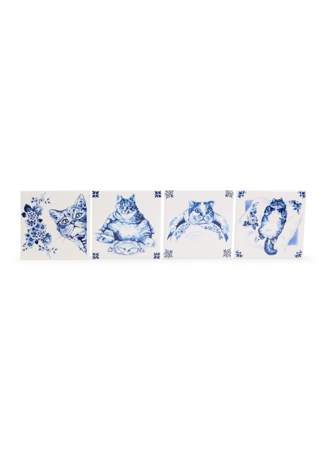 Heinen Delfts Blauw Onderzetters van kurk set van 4 - voorkant blauw