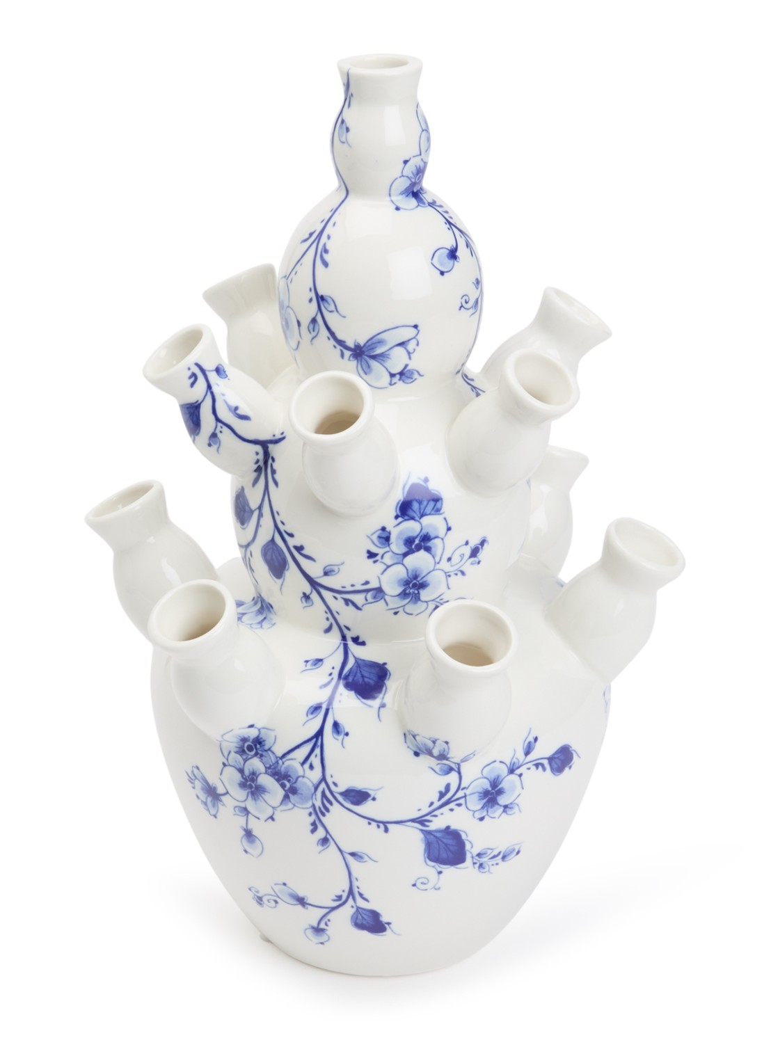 Heinen Delfts Blauw Orchidee tulpenvaas 3-laags 35 cm - voorkant donkerblauw