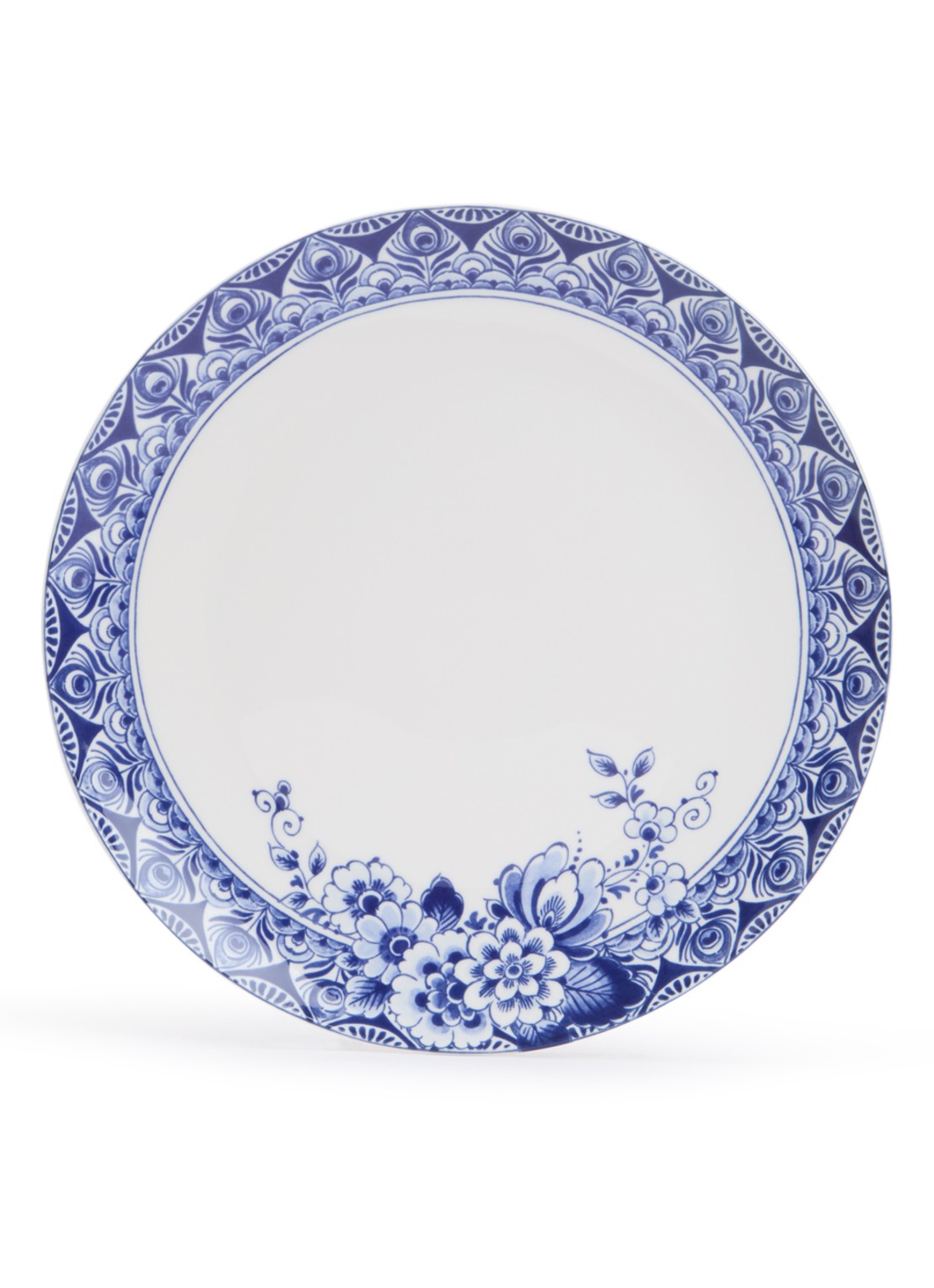Heinen Delfts Blauw Paauw Blauw dinerbord 27 cm - voorkant 3 wit