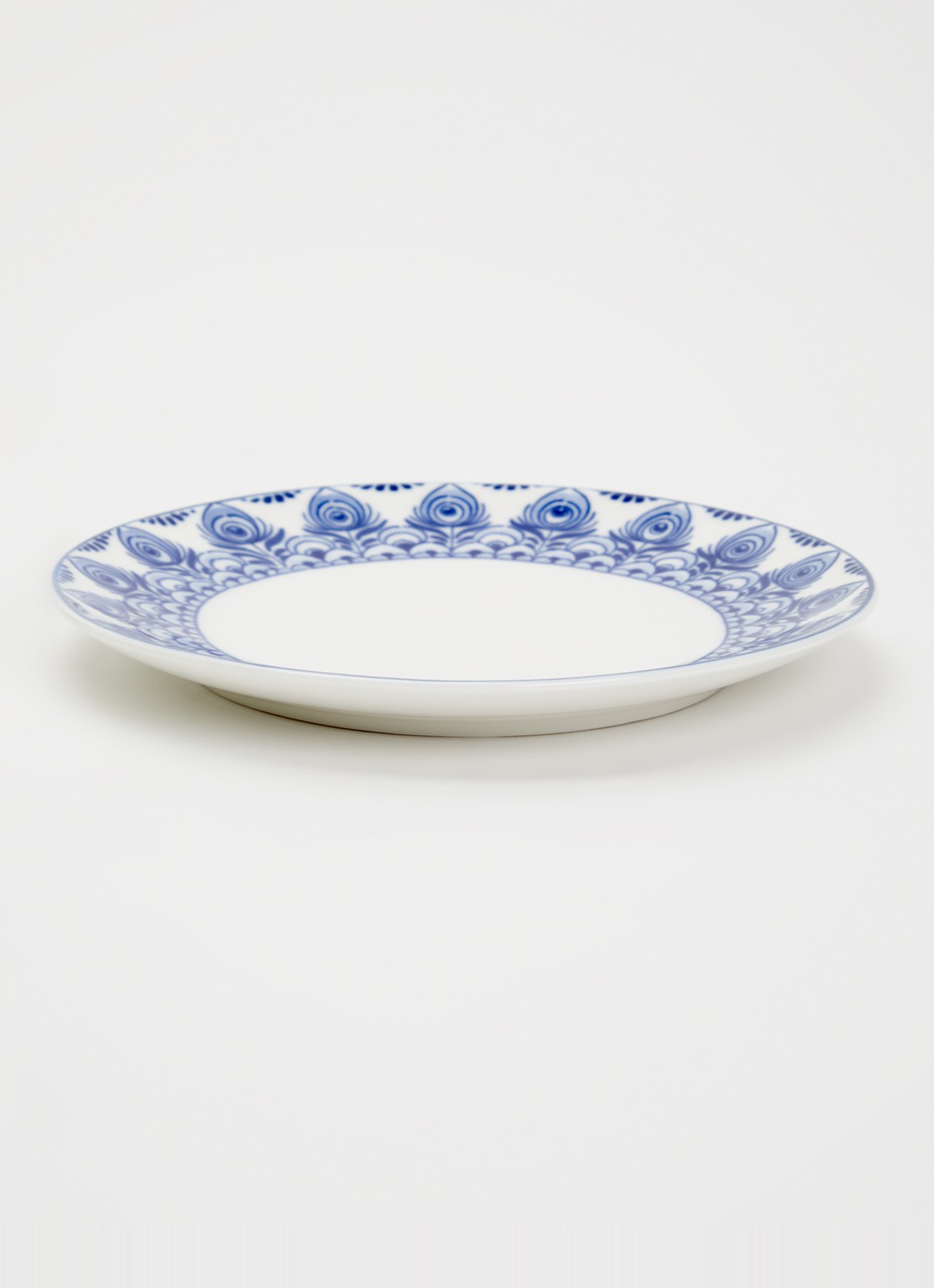 Heinen Delfts Blauw Paauw Blauw gebaksbordje 15 cm - voorkant 4 wit