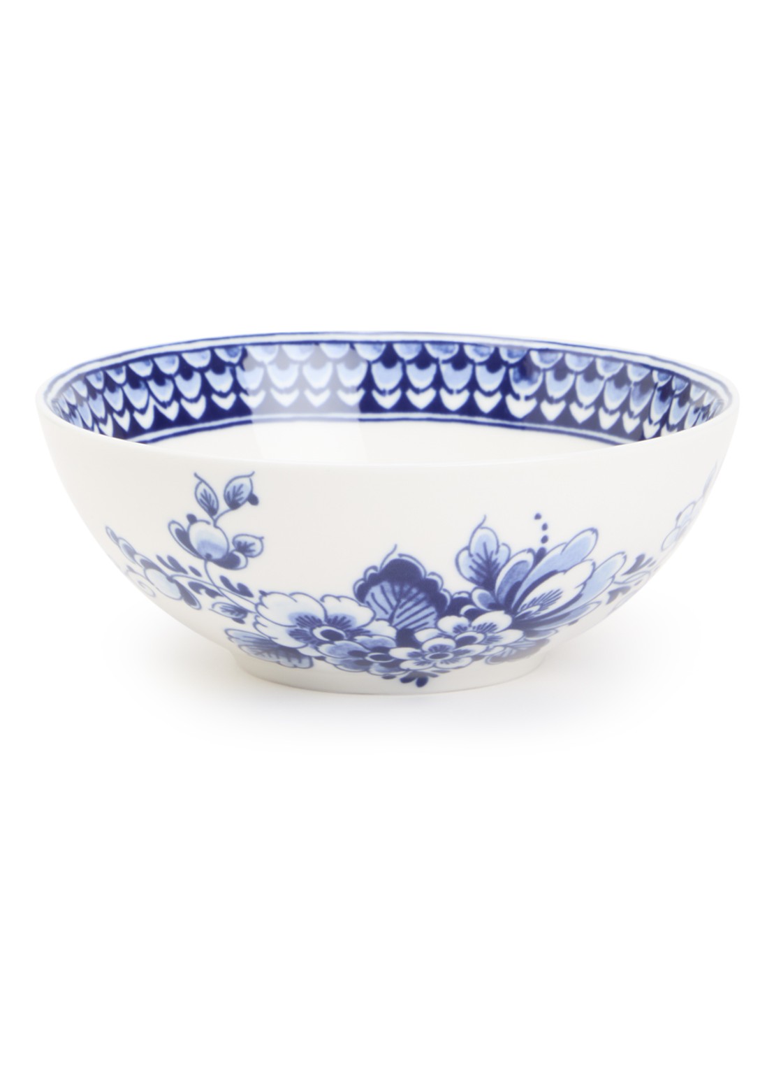 Heinen Delfts Blauw Paauw Blauw kom 14 cm  - voorkant wit