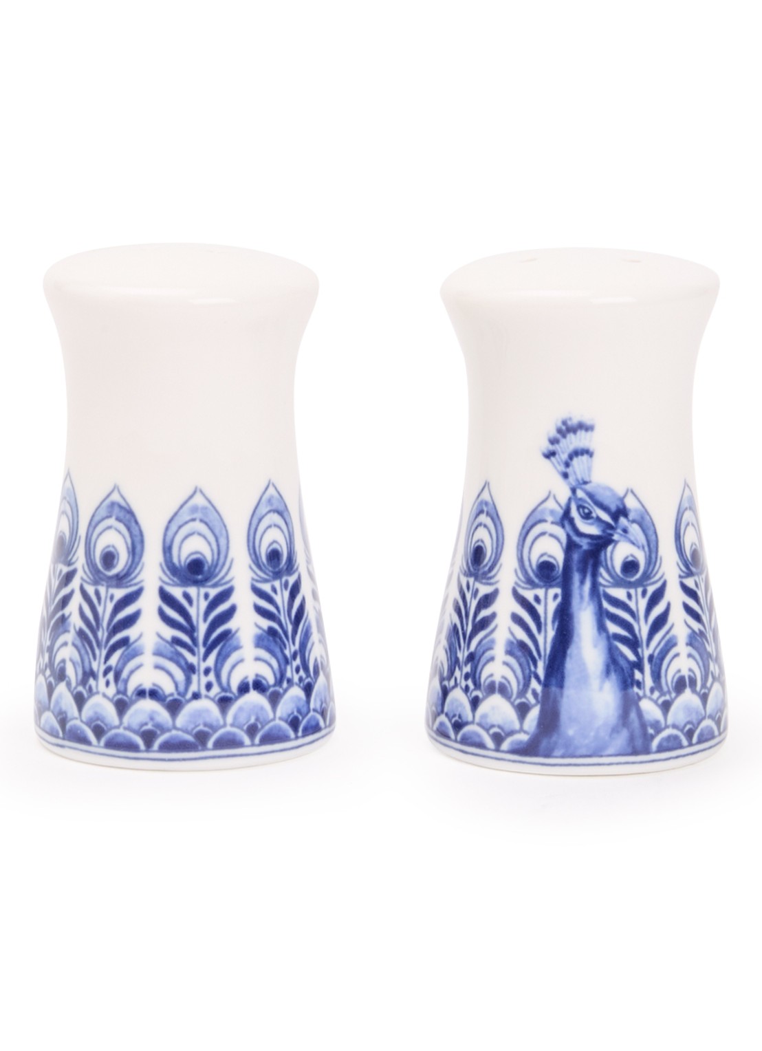 Heinen Delfts Blauw Paauw Blauw peper- en zoutstel 2-delig - voorkant wit