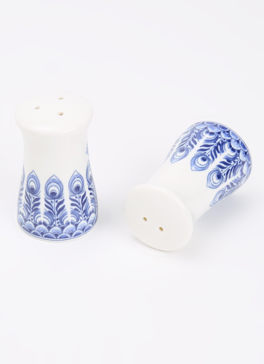 Heinen Delfts Blauw Paauw Blauw peper- en zoutstel 2-delig - voorkant 2 wit