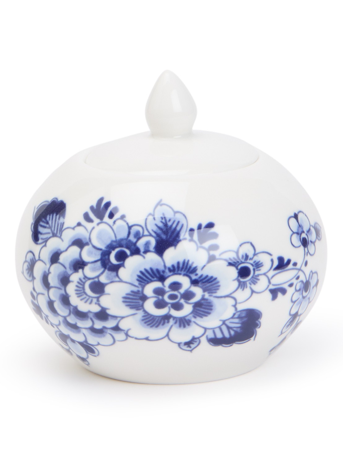 Heinen Delfts Blauw Paauw Blauw suikerpot 10 cm - voorkant wit